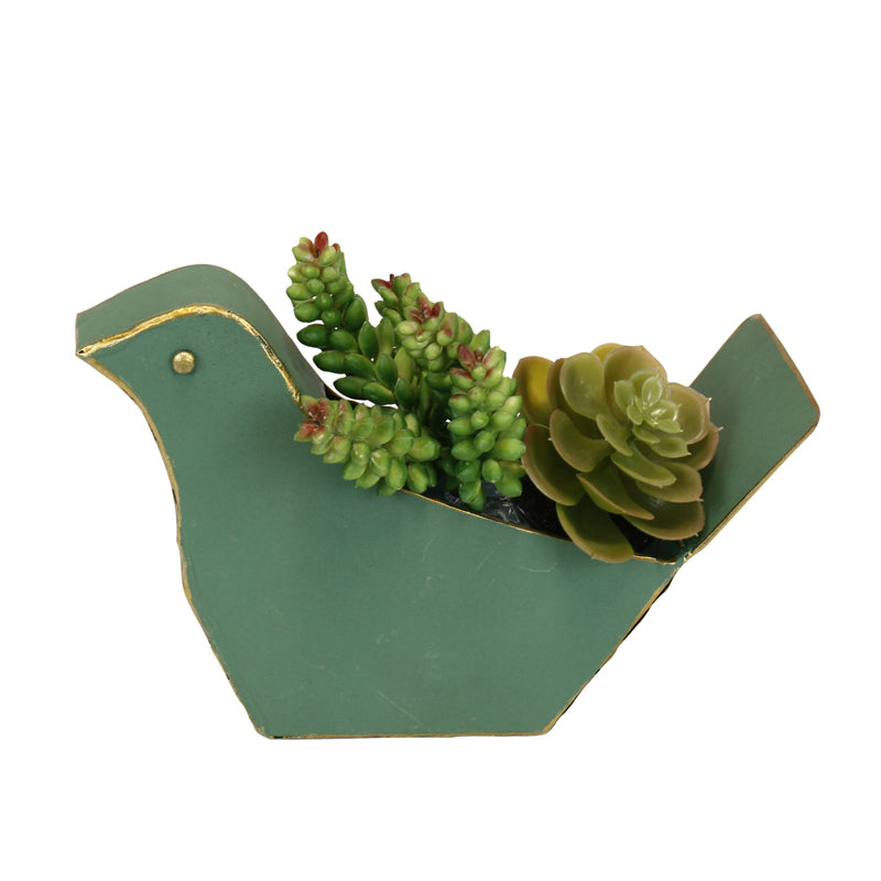 Turquoise Bird Metal Planter