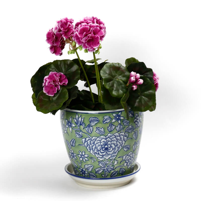 Mint Floral Ceramic Planter