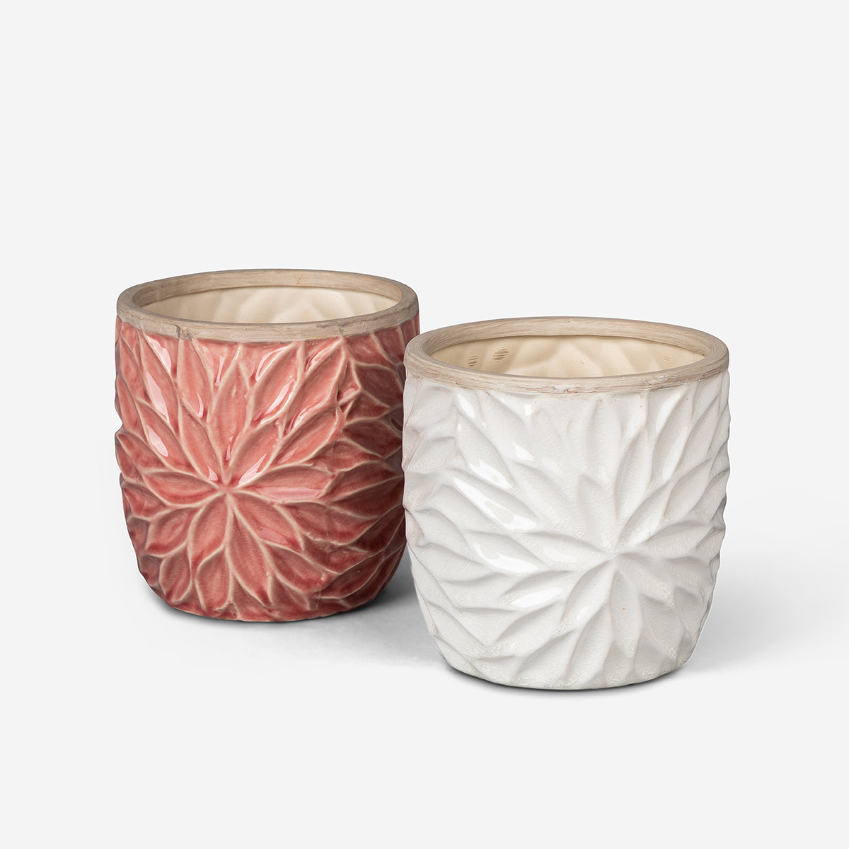 Ava Embossed Floral Ceramic Planter