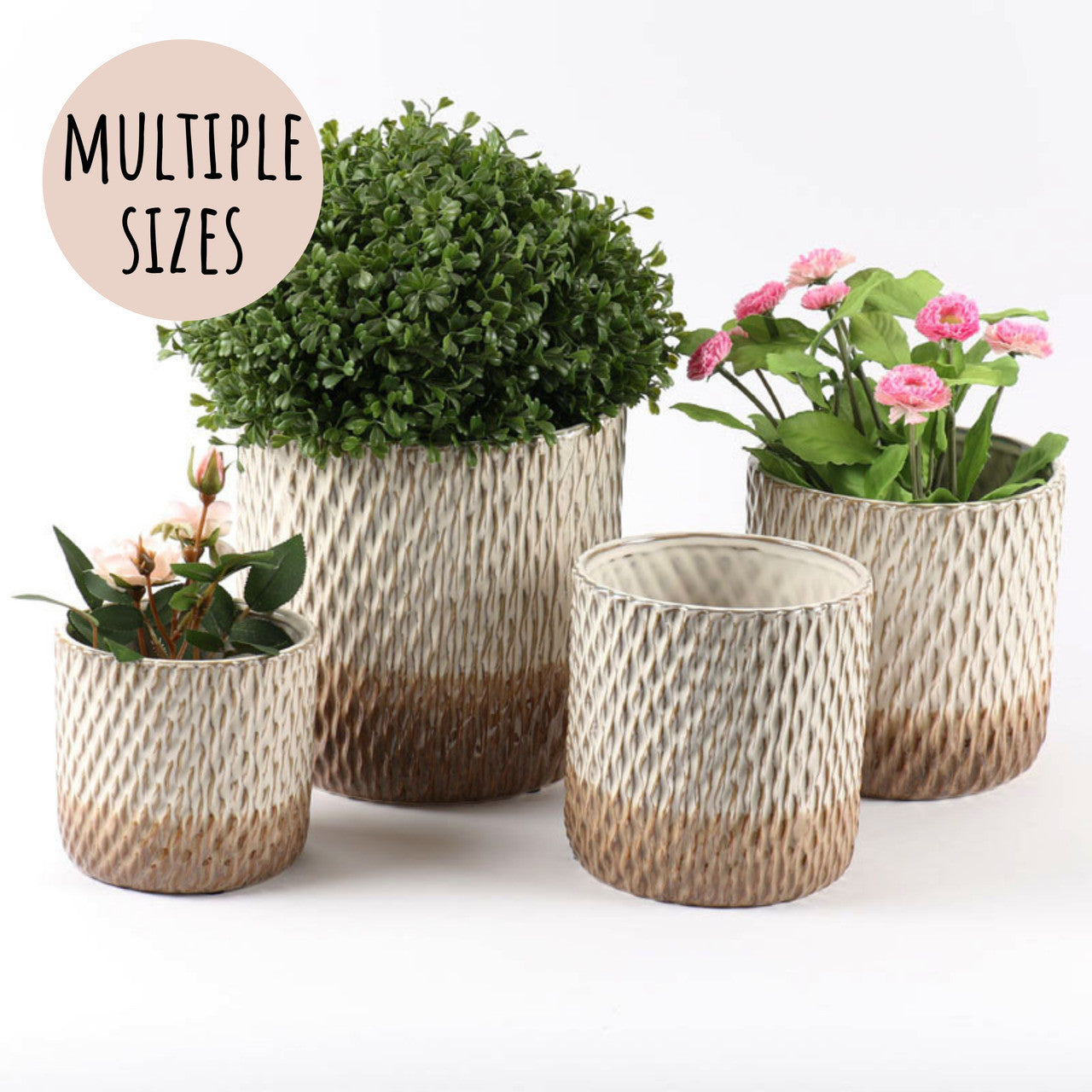 Golden Ribbed Ceramic Planter