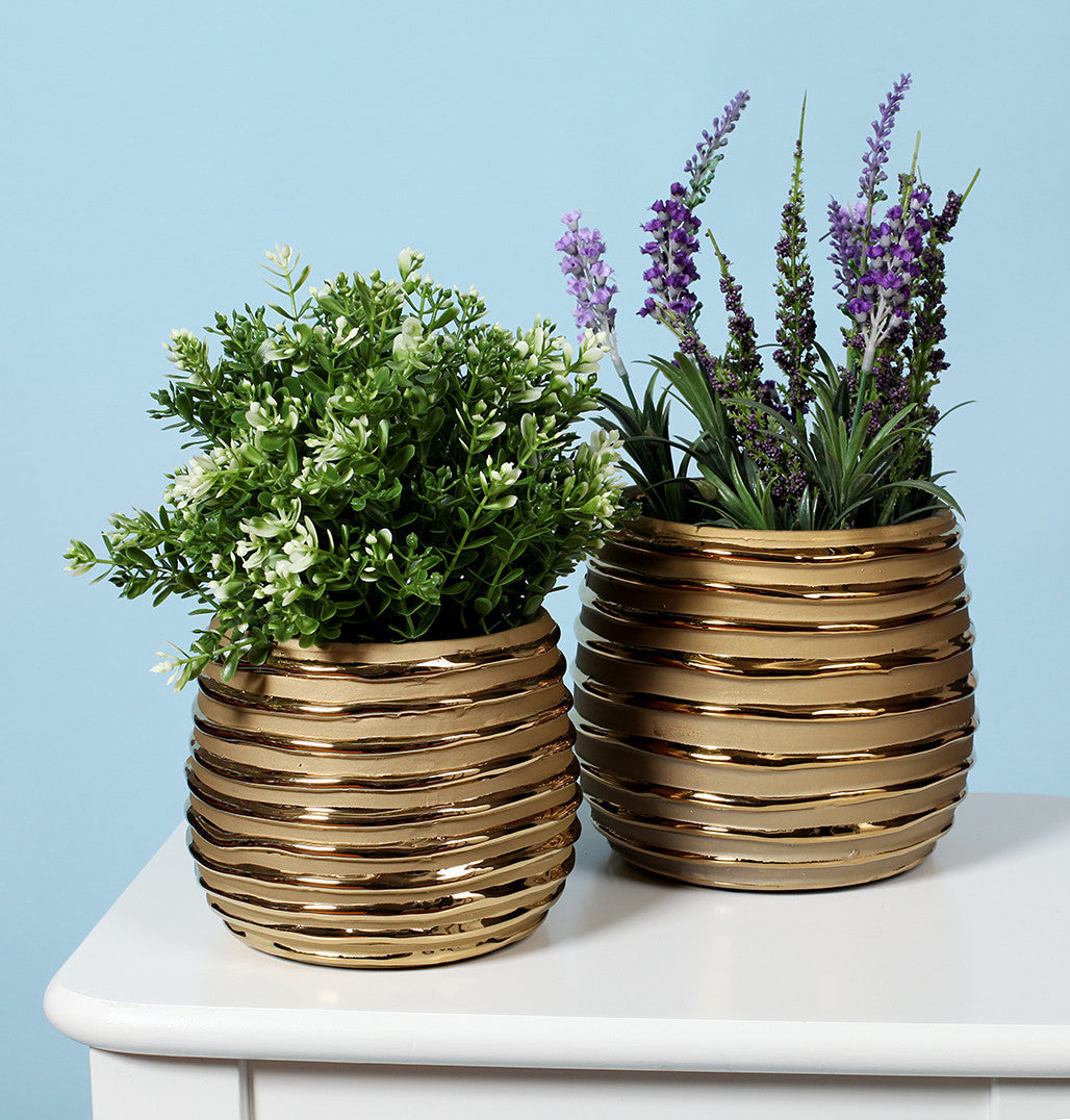 Gold Striped Ceramic Pot