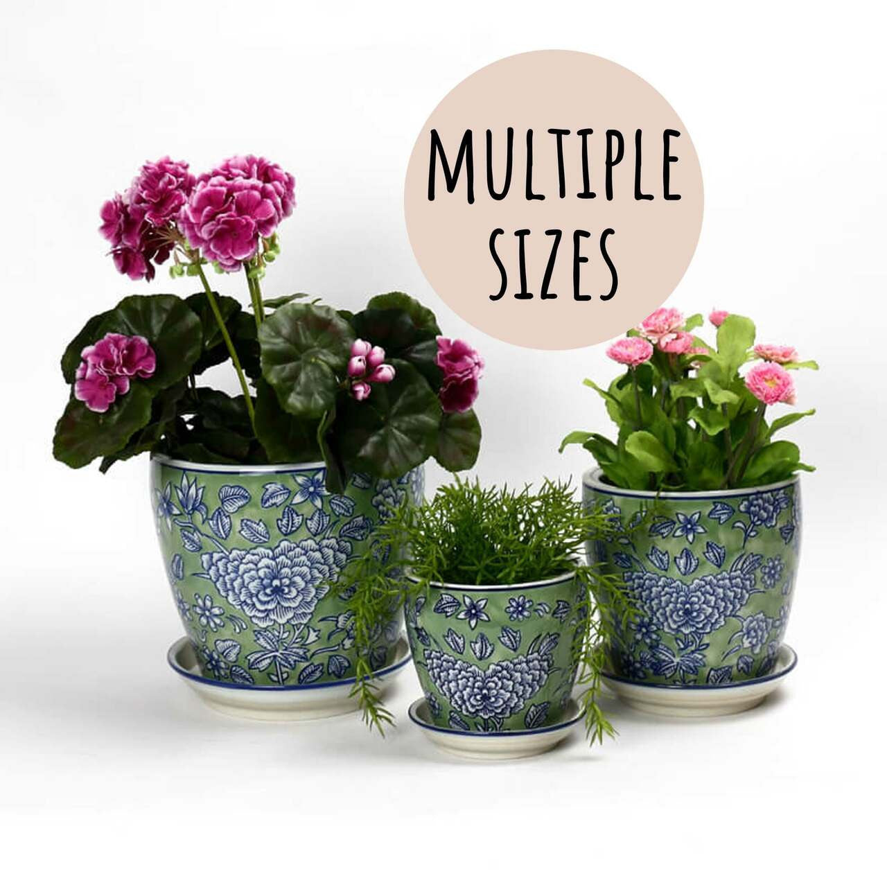 Mint Floral Ceramic Planter