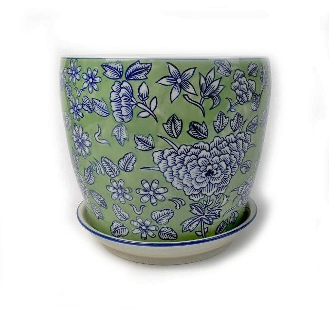 Mint Floral Ceramic Planter