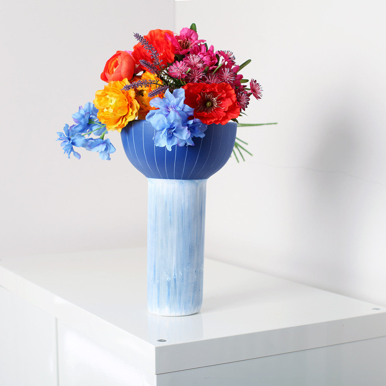 Blue Striped Ceramic Vase