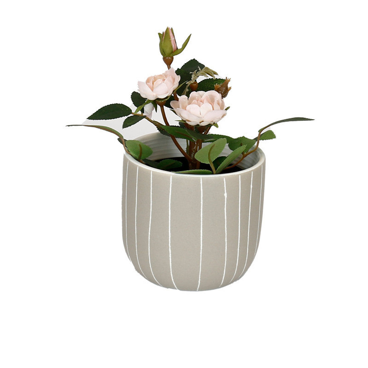 Hand Drawn Striped Ceramic Pot In Tan