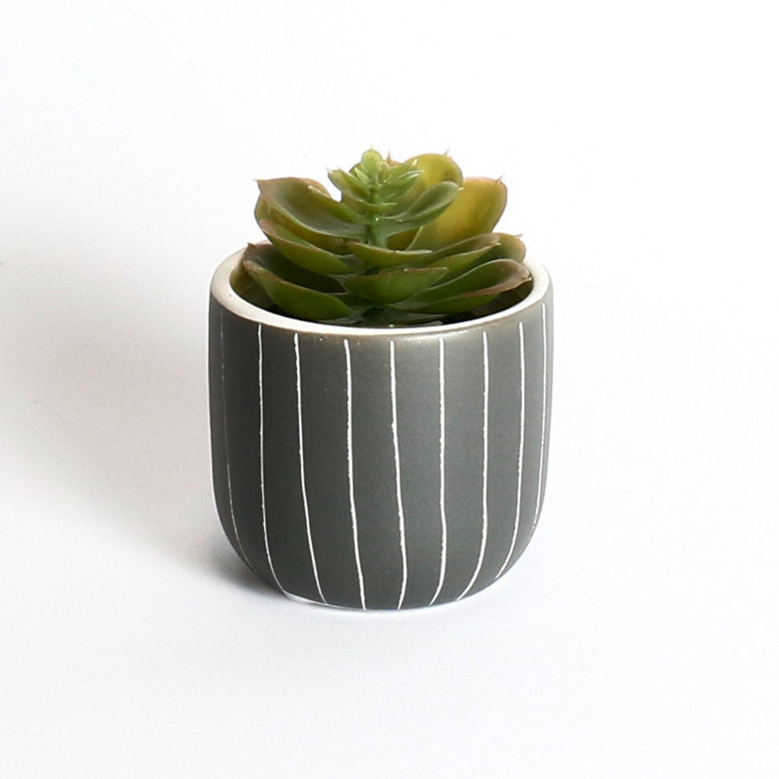 Hand Drawn Striped Ceramic Pot In Ash