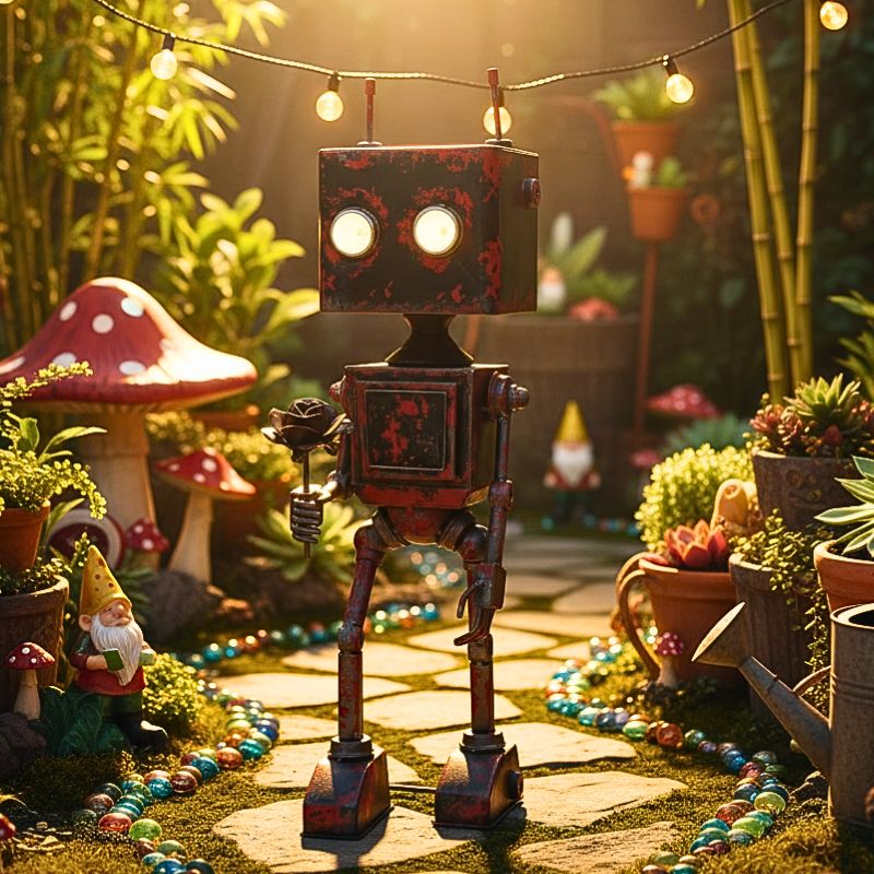 Solar Powered Metal Robot Garden Ornament Decor
