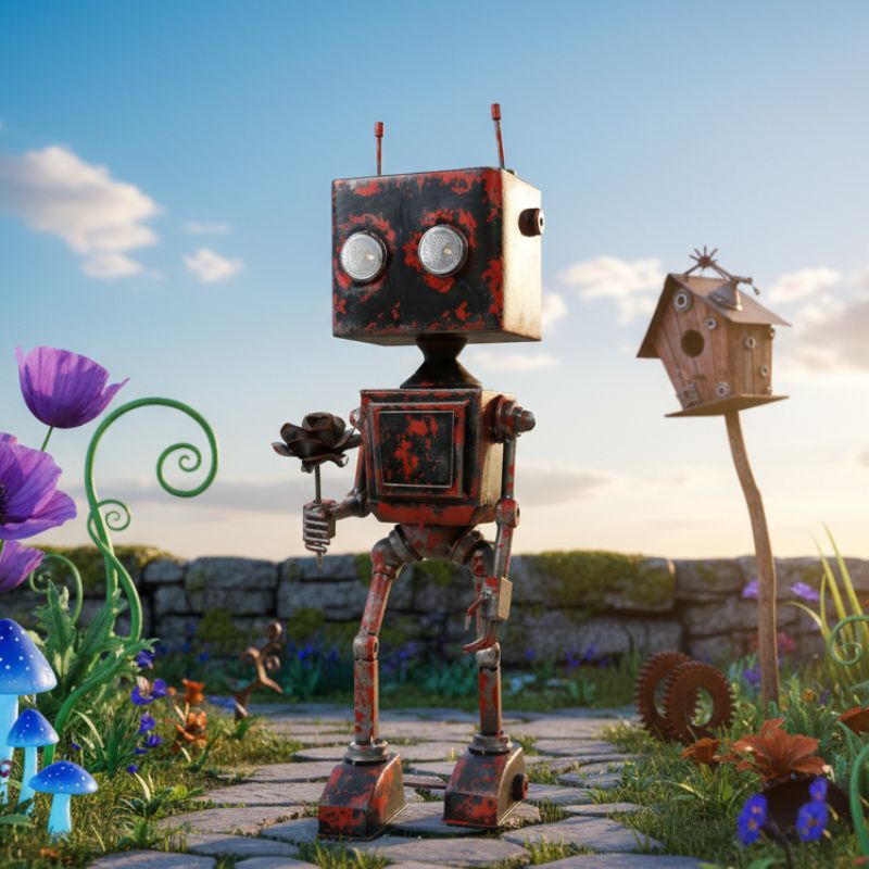 Solar Powered Metal Robot Garden Ornament Decor