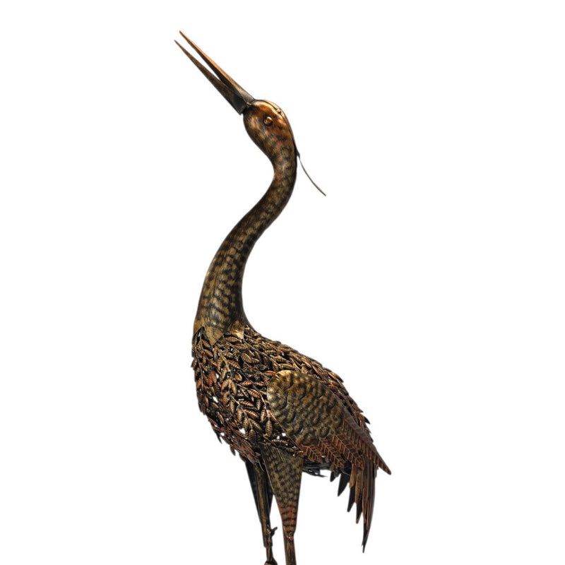 Bronze Metal Heron Looking Up Garden Sculpture