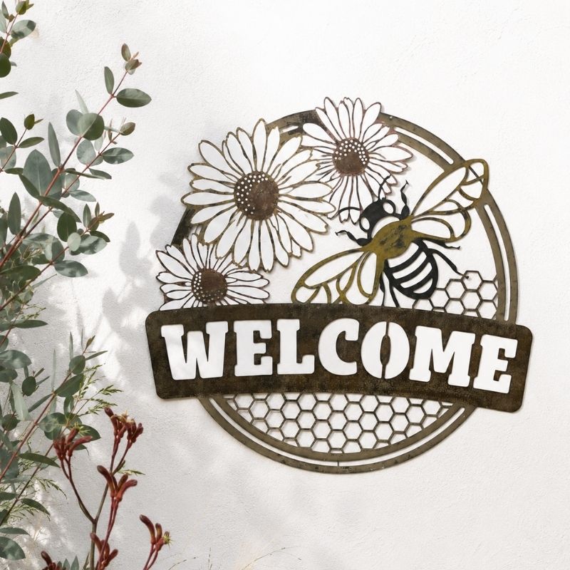 Bee Welcome Metal Garden Wall Art