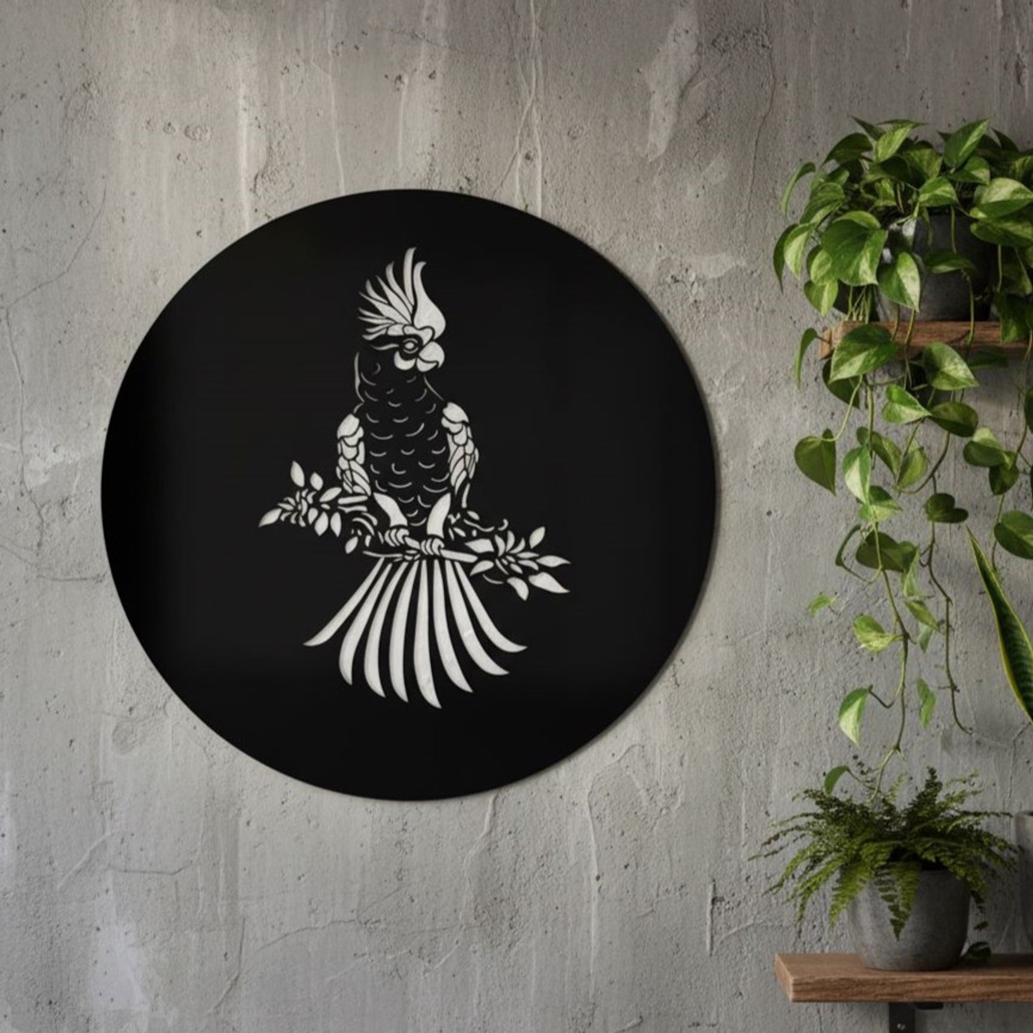 Cockatoo Silhouette Round Metal Wall Art