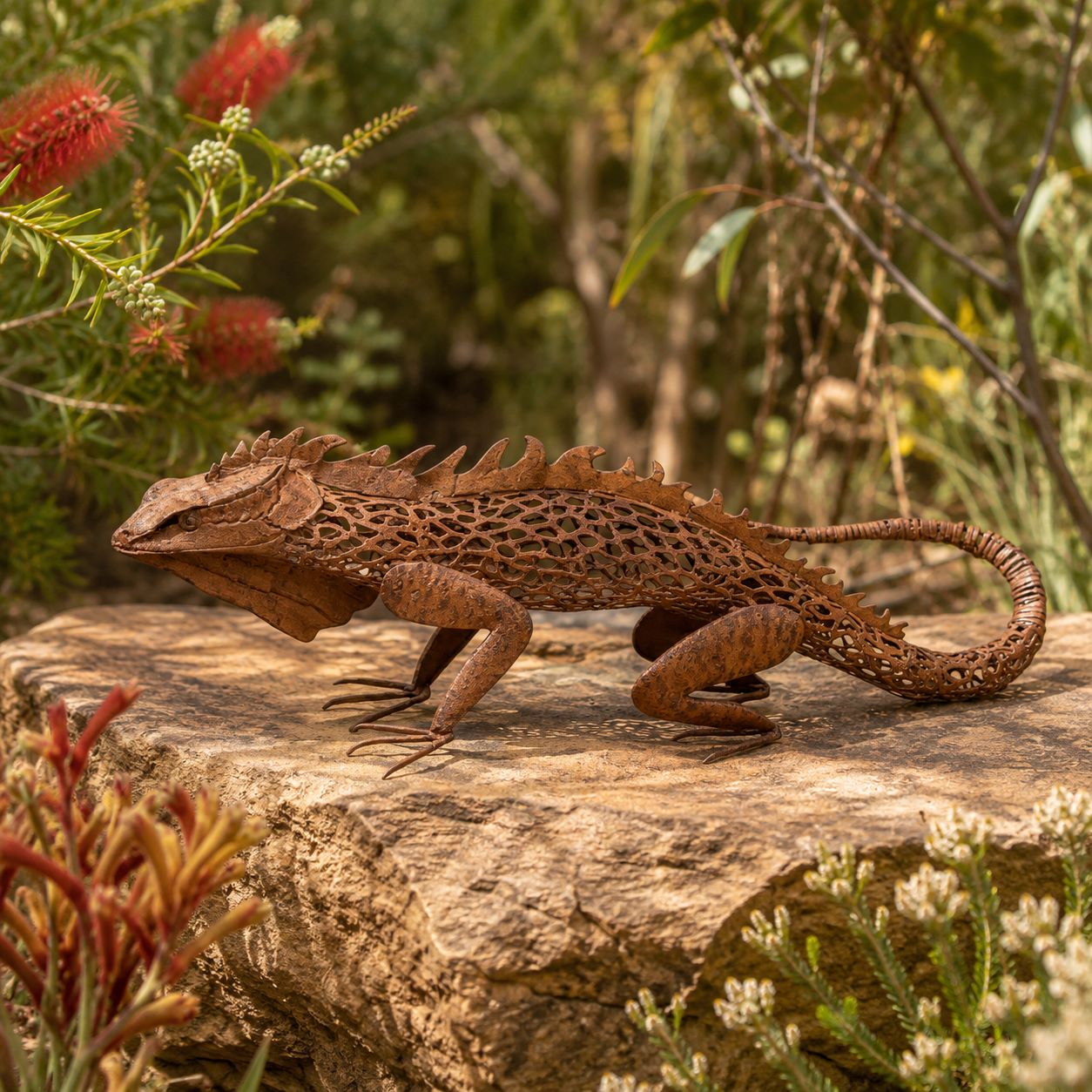 Rusty Lizard Metal Garden Sculpture