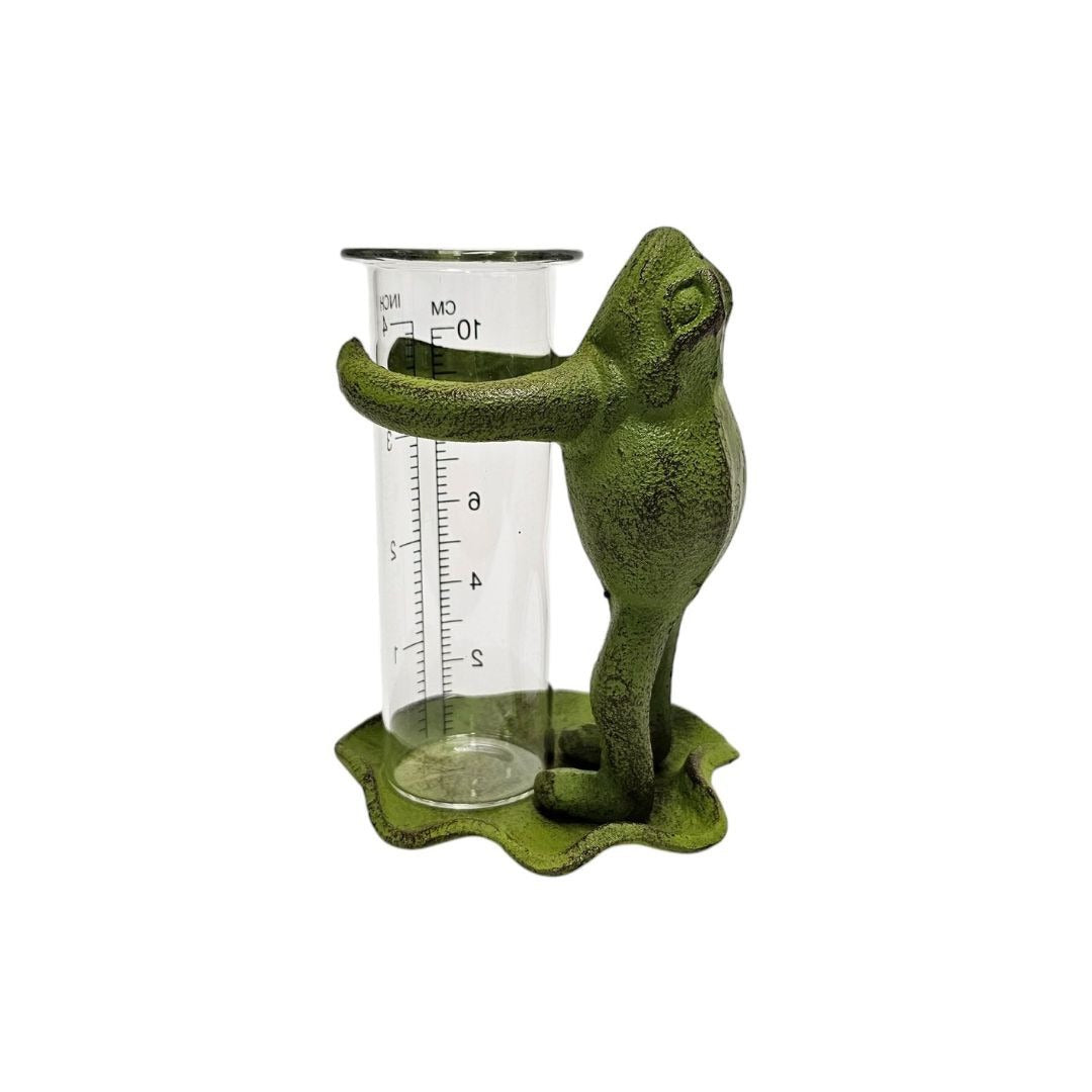 Cast Iron Frog Rain Gauge Garden Decor