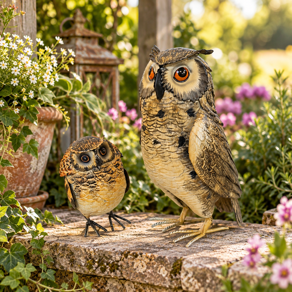 Natural Tone Metal Owl Garden Figurine Big
