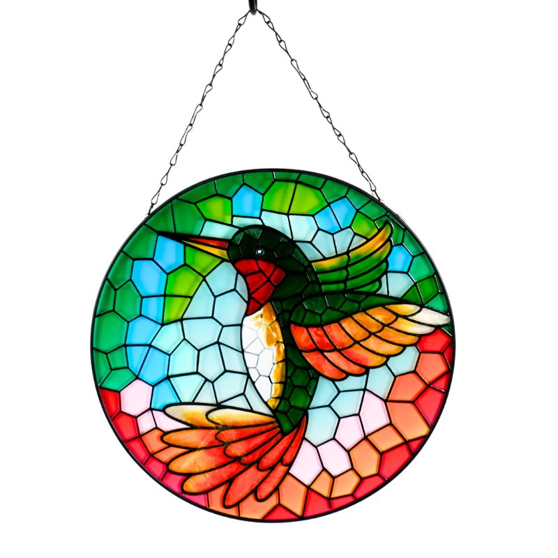 Vibrant Stained Glass Hummingbird Wall Art
