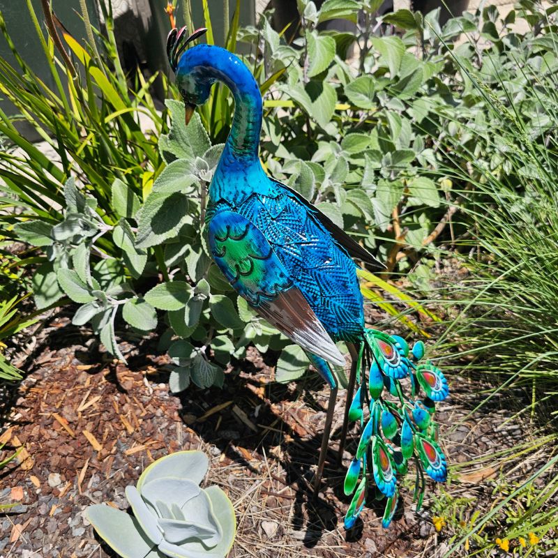 Hand-Painted Metal Peacock