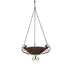Decorative hanging bird bath with metal chain on a white background