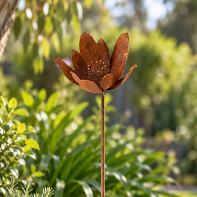 Rustic Magnolia Flower Garden Stake
