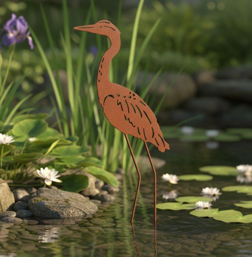 Tall Rustic Heron Garden Stake