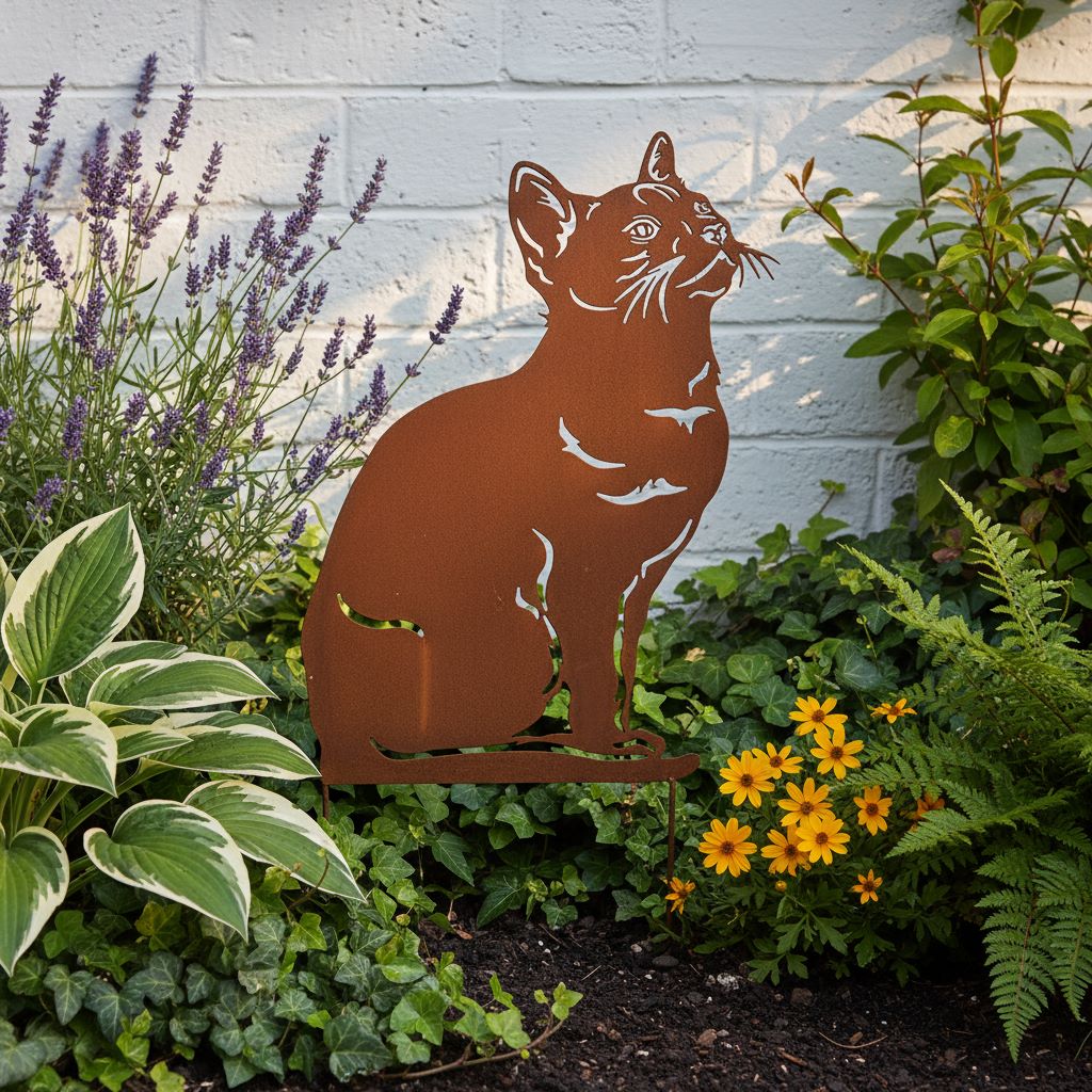 Rustic Curious Cat Garden Stake