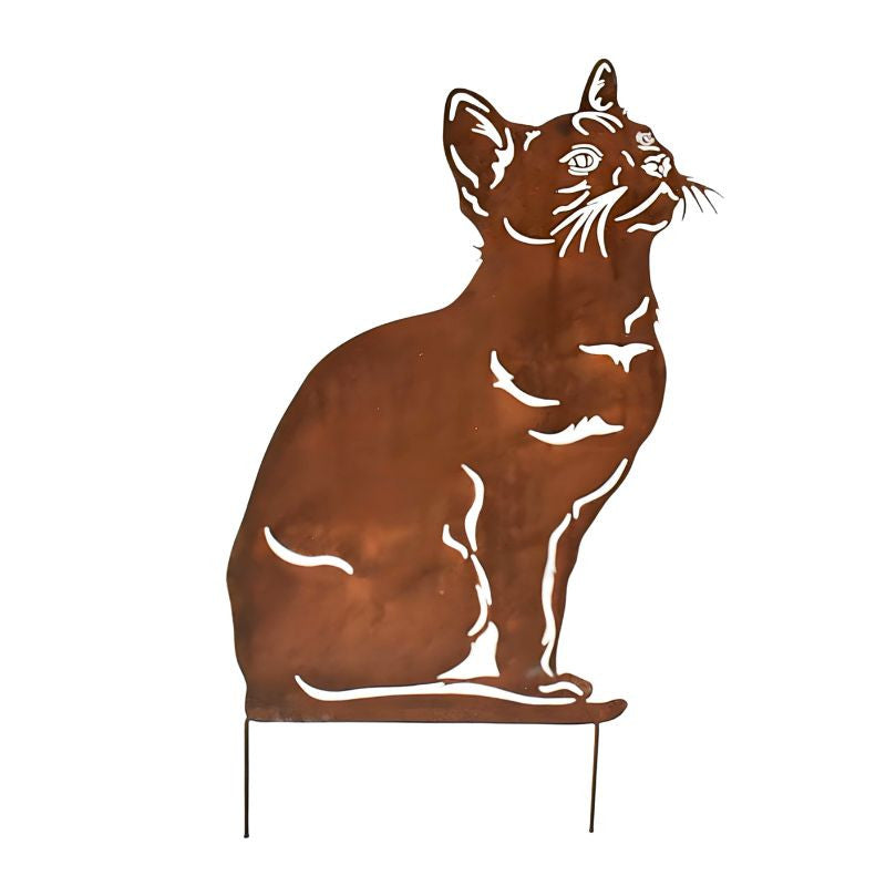 Rustic Curious Cat Garden Stake
