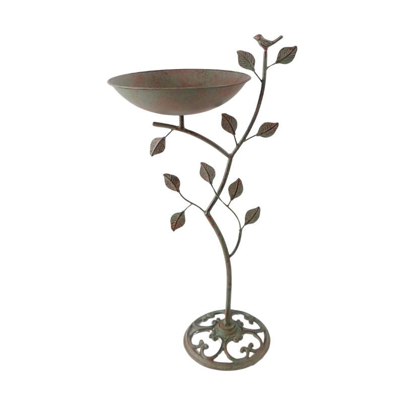 Perched Songbird Antique Metal Bird Bath