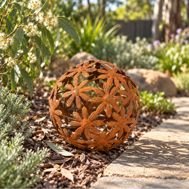 Rustic Metal Daisy Garden Ball Small