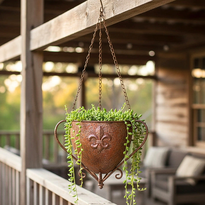 Fleur-de-Lis Rustic Hanging Metal Planter