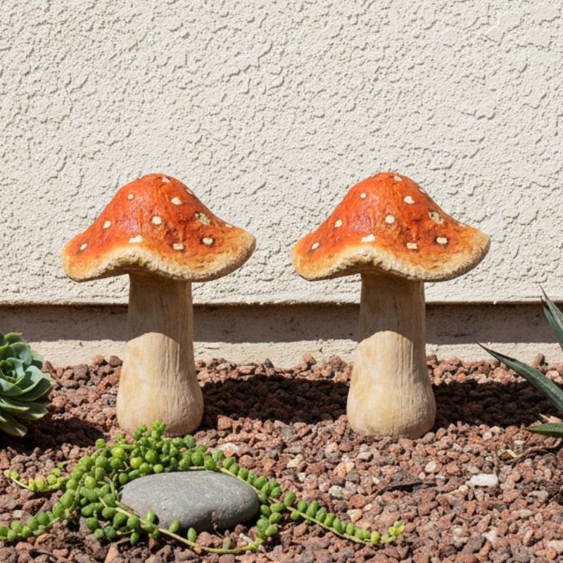 Fairyland Orange Toadstool Garden Ornament Pair