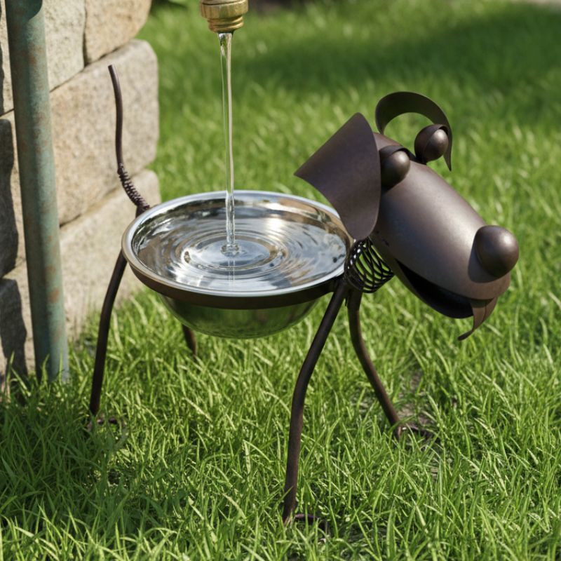 Metal Dog Feeder with Playful Puppy Character
