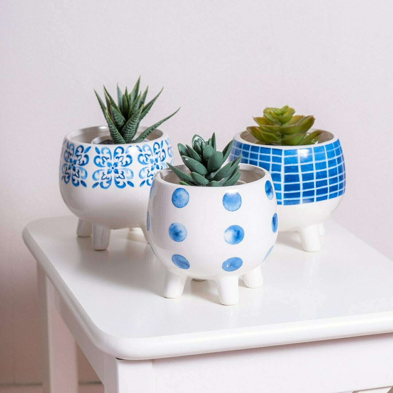 Azure Cactus Planter Set of 3