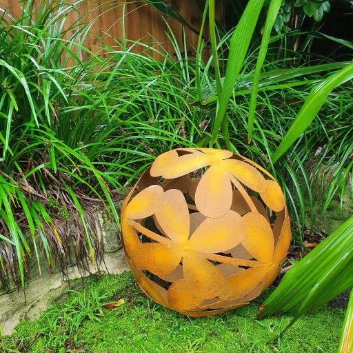 Rust Finish Flowerball Garden Sculpture