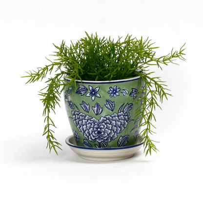 Mint Floral Ceramic Planter