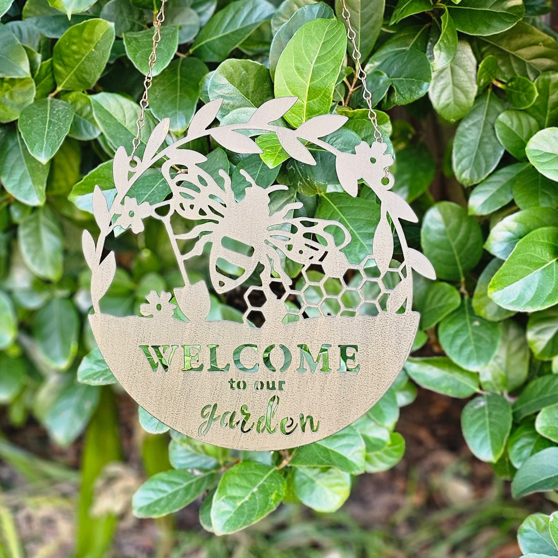 Welcome To Our Garden Bee Sign