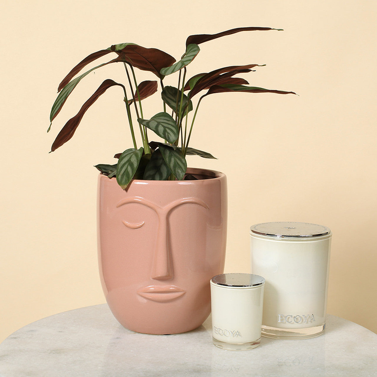 Tall Face Ceramic Pot In Pink