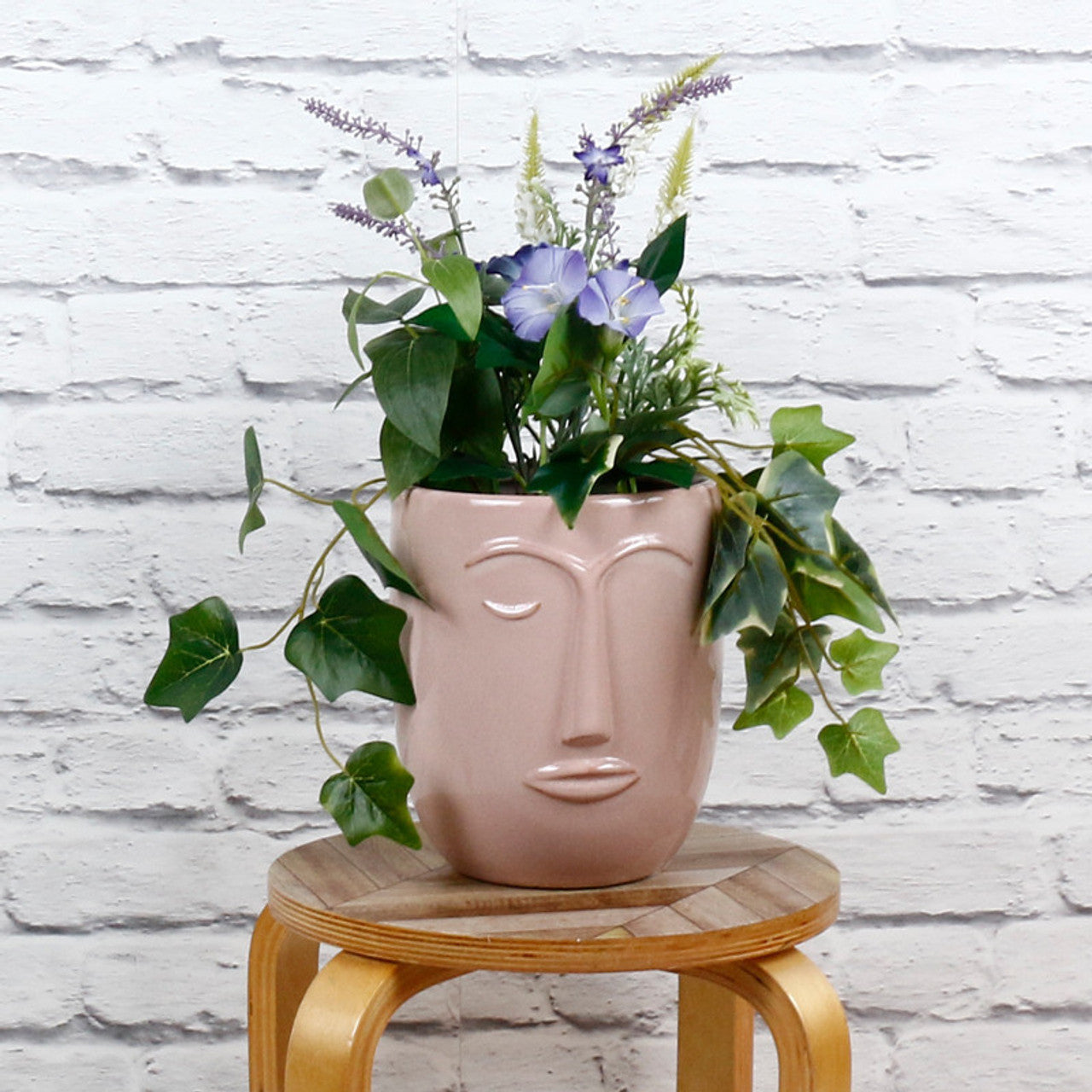 Tall Face Ceramic Pot In Pink