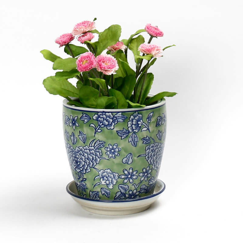 Mint Floral Ceramic Planter