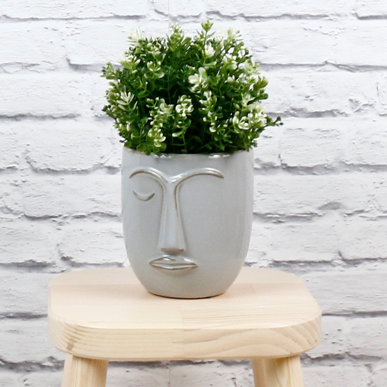 Tall Face Ceramic Pot In Grey