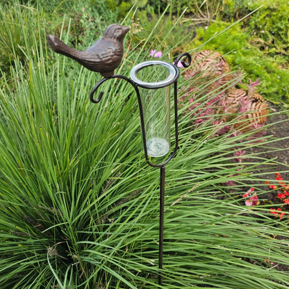 Cast Iron Bird Rain Gauge Garden Decor