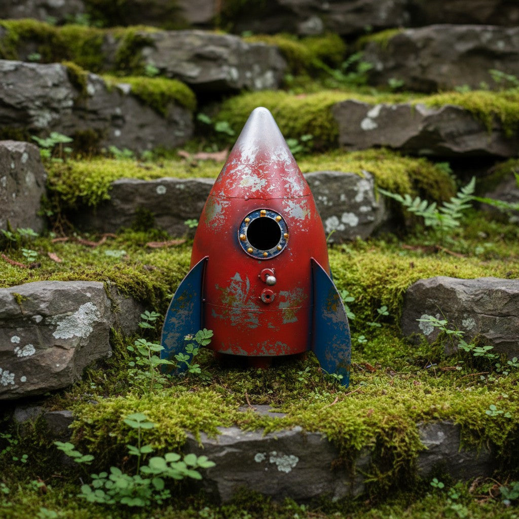 Handpainted Metal Rocket Garden Ornament