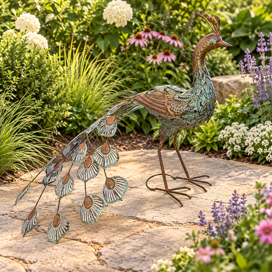 Standing Peacock Garden Sculpture