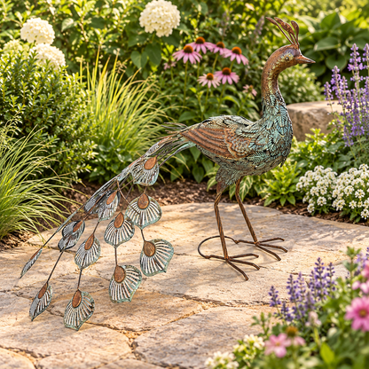 Standing Peacock Garden Sculpture