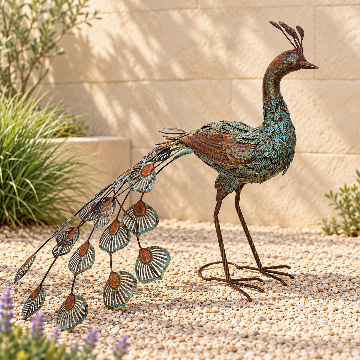 Standing Peacock Garden Sculpture