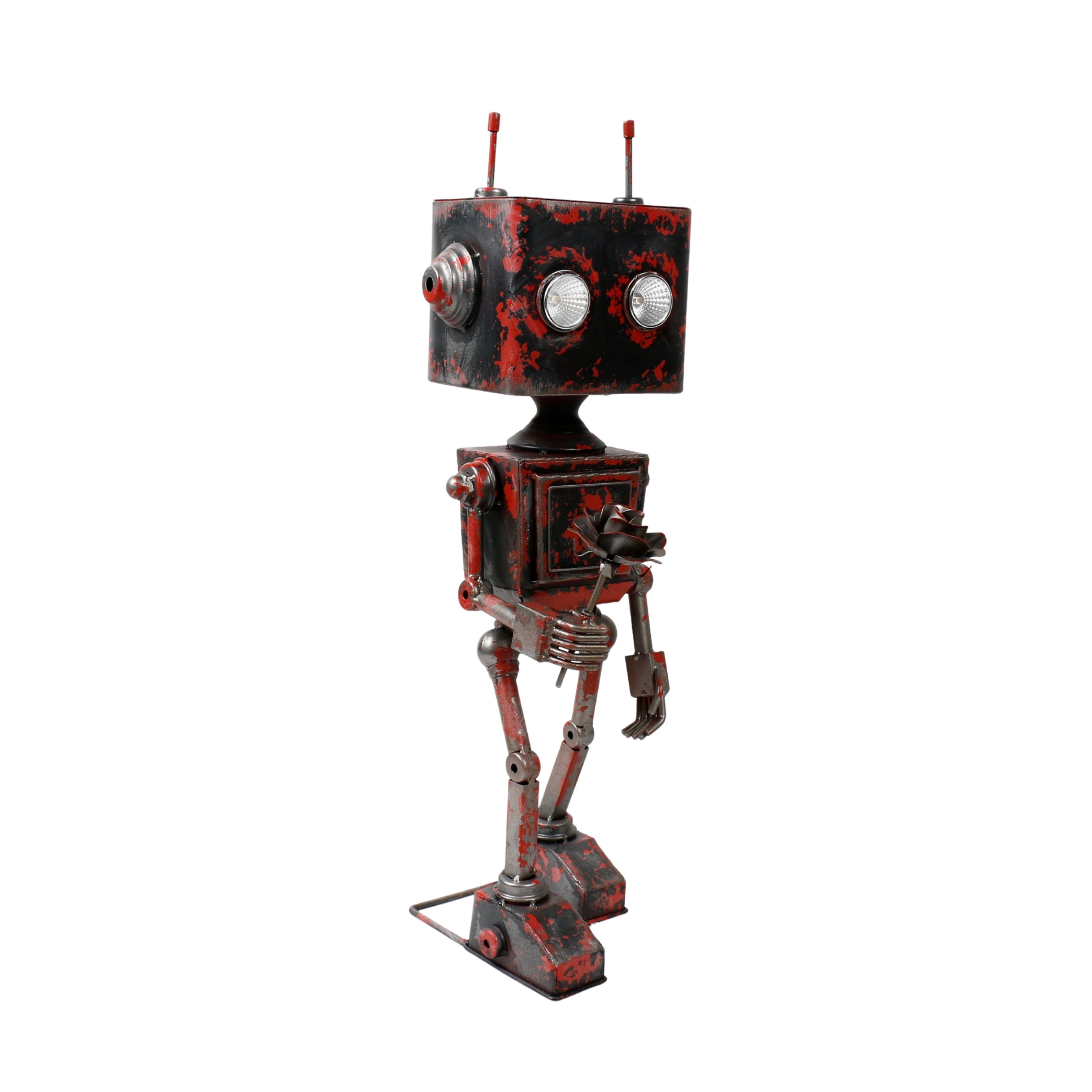 Solar Powered Metal Robot Garden Ornament Decor