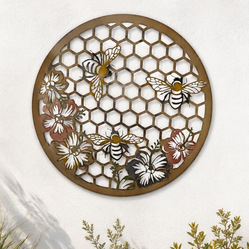 Bee Happy Metal Garden Wall Art