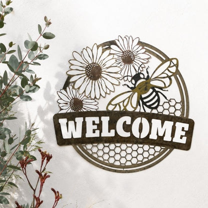 Bee Welcome Metal Garden Wall Art