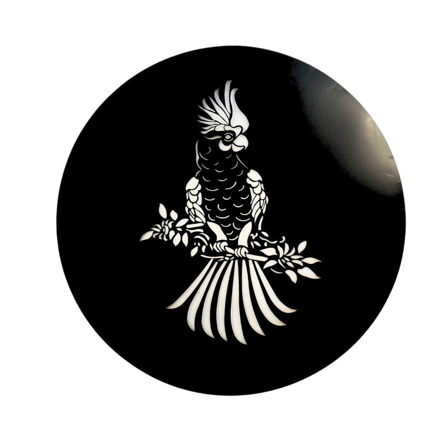 Cockatoo Silhouette Round Metal Wall Art