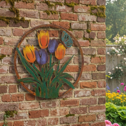 Handpainted Metal Tulip Wall Art Garden Decor