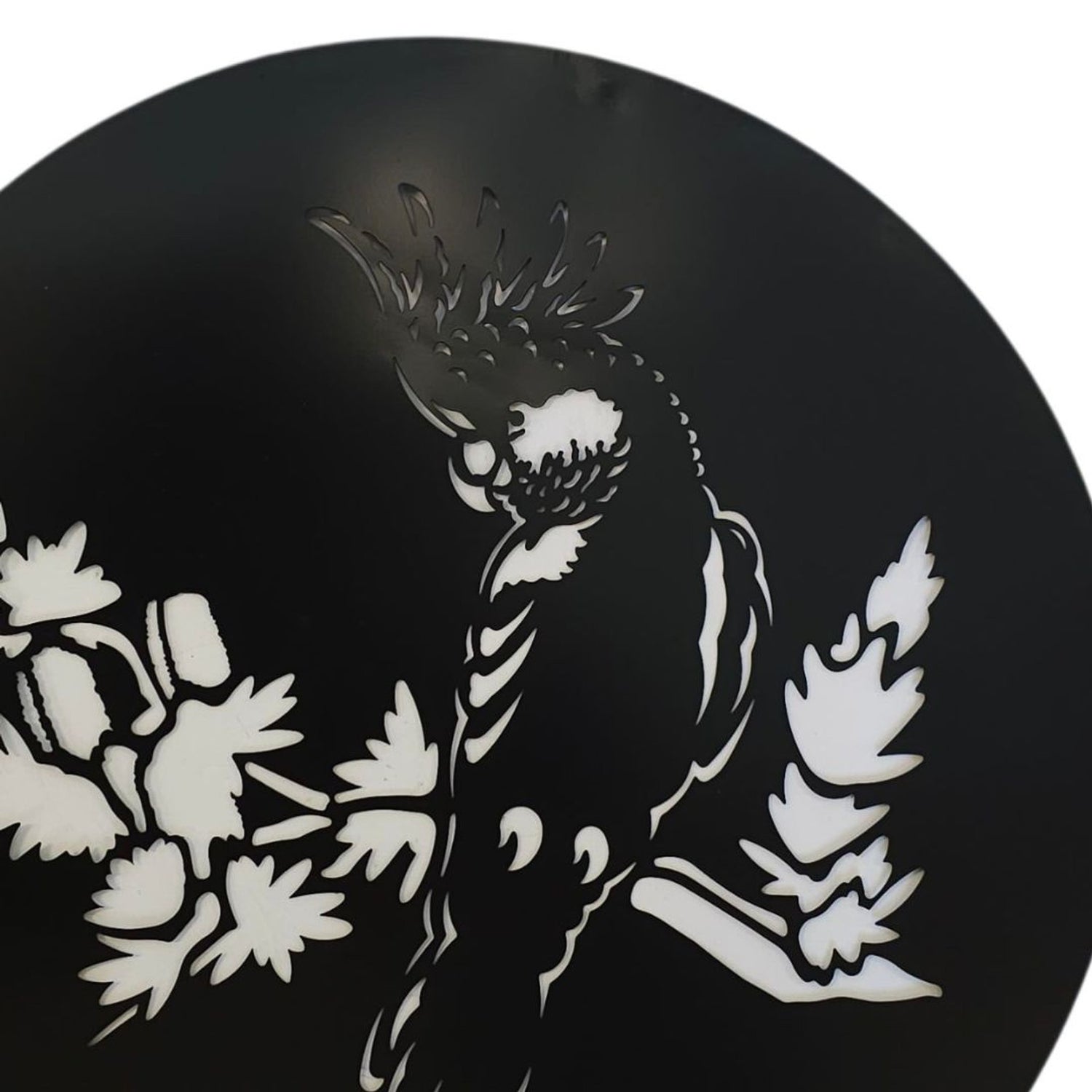 Black Cockatoo Silhouette Round Metal Wall Art