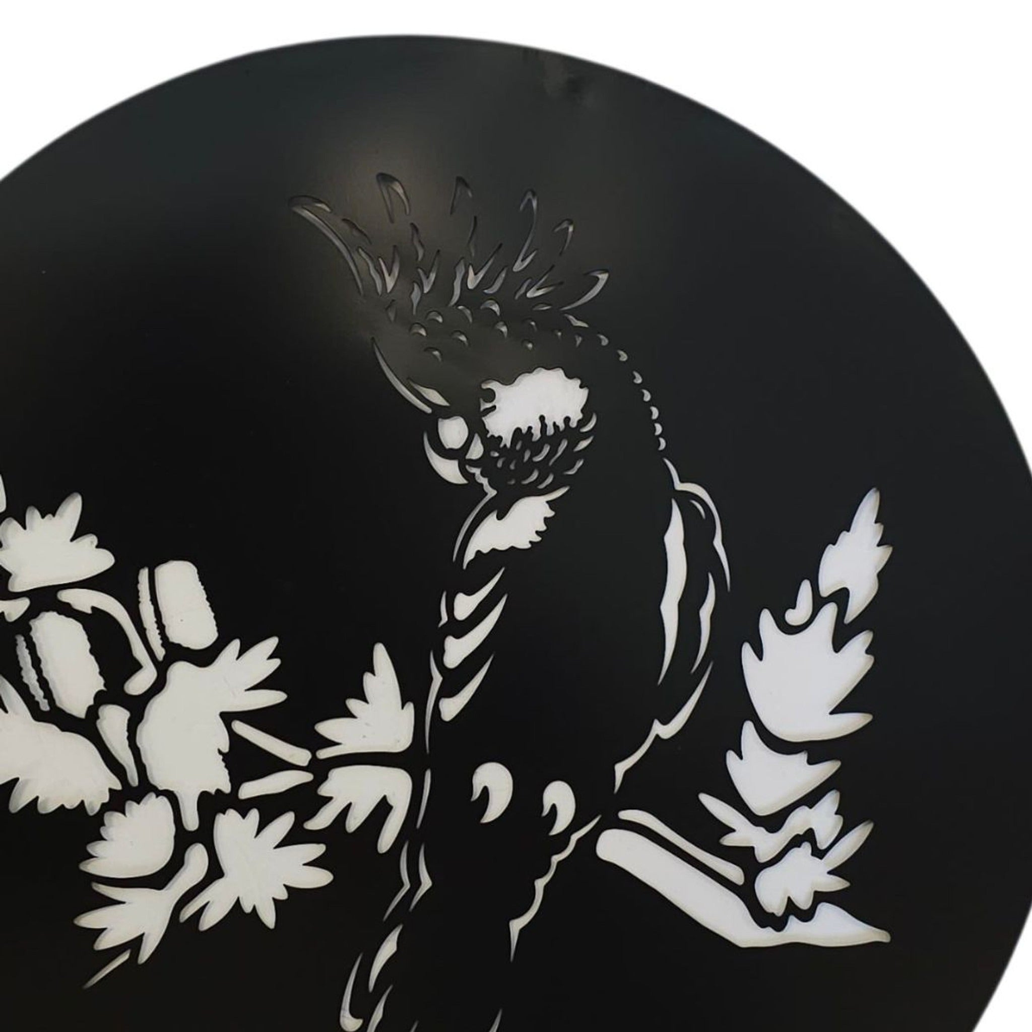 Black Cockatoo Silhouette Round Metal Wall Art